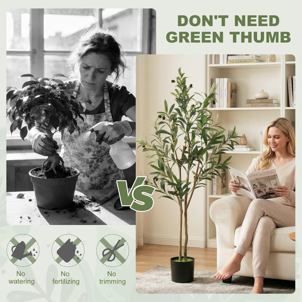 image 1 of HOMCOM 120 cm Decorative Artificial Plant, Silk Olive Tree with 303 Leaves