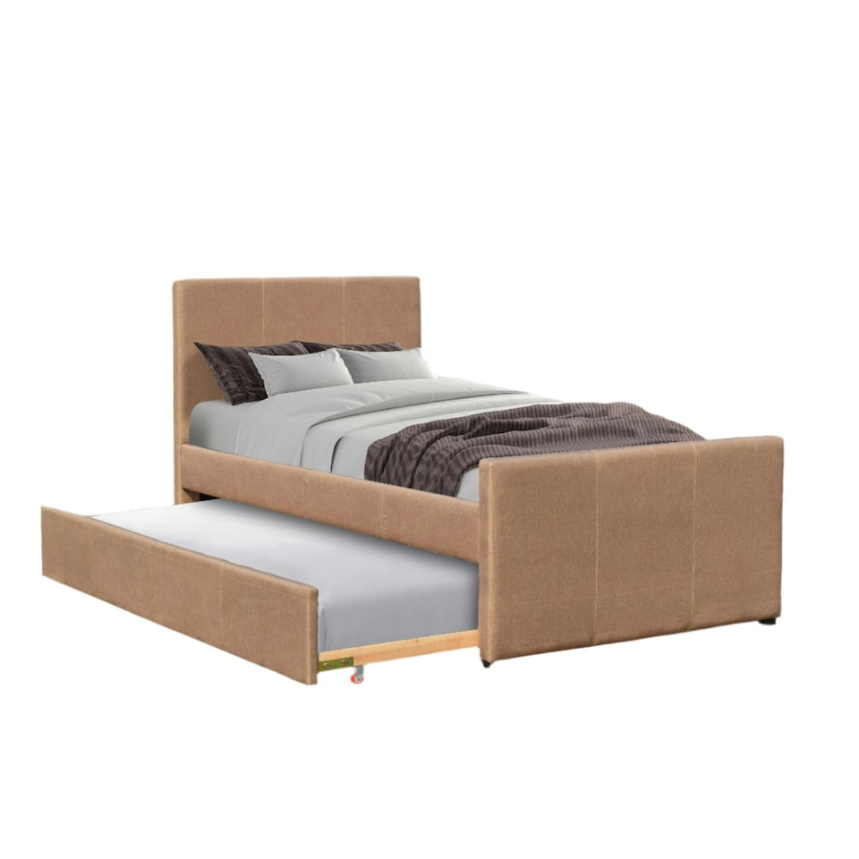 image 1 of 3ft Single Fabric Bed Frame With Trundle Bed In Brown