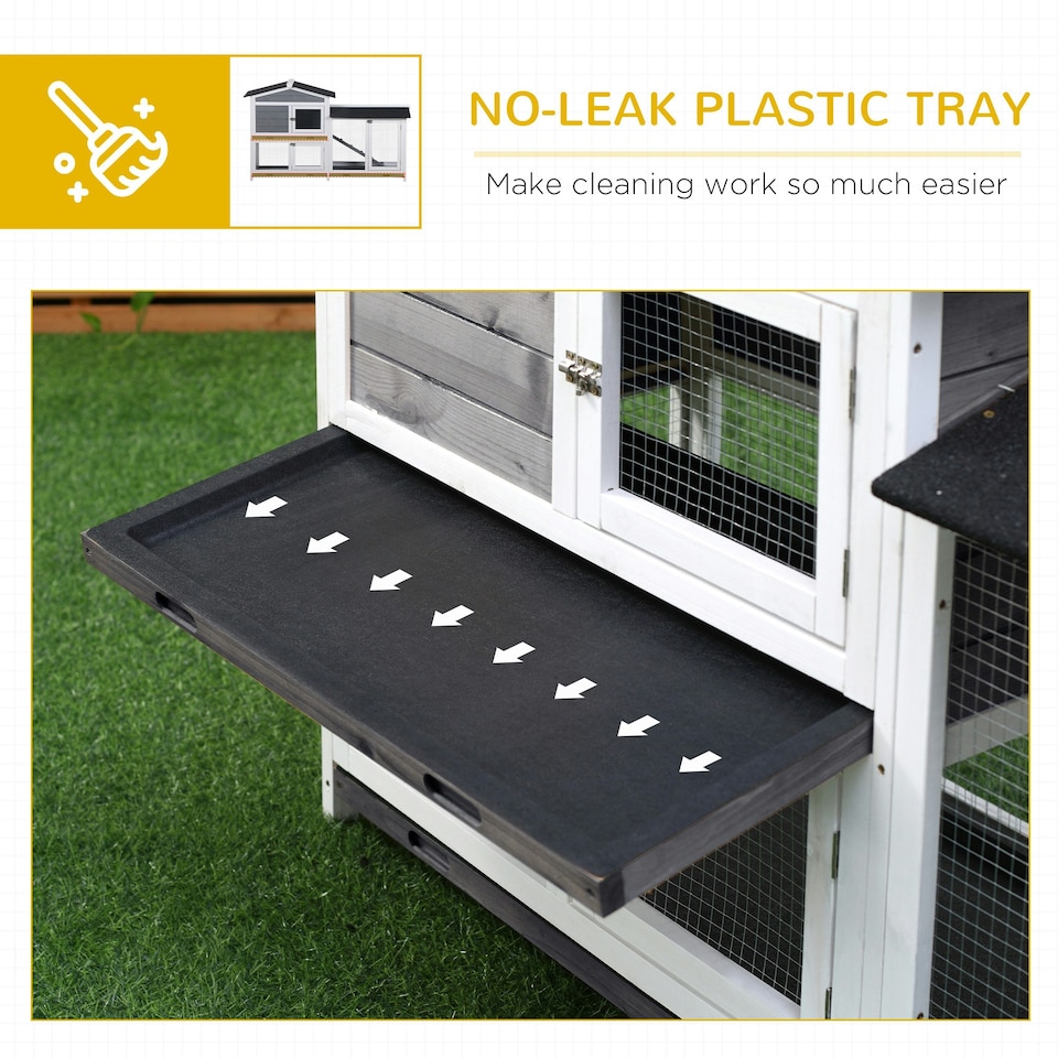 image 1 of PawHut 2-Tier Wooden Rabbit Hutch Guinea Pig House Pet Cage Outdoor w/ Tray Ramp