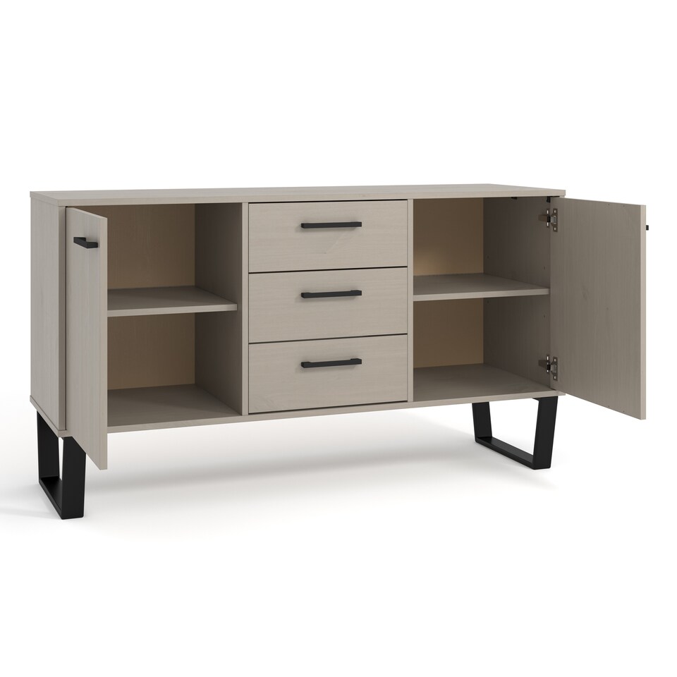 image 1 of Texas 2 Door 3 Drawer Medium Sideboard in Antique Waxed Pine - Industrial Style with Metal Legs | Grey | Grey | One Size | 1