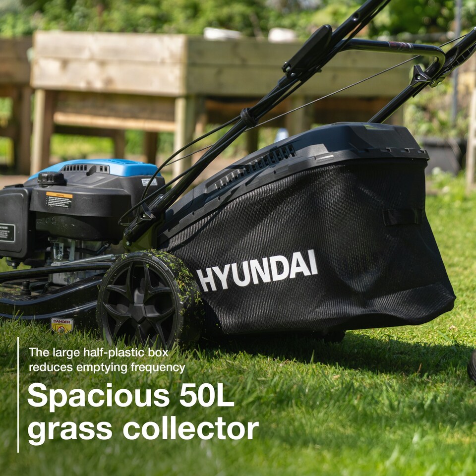 image 1 of Hyundai 18" / 46cm Black Edition Self-Propelled Petrol Lawnmower, 150cc, 4-in-1 Mulch, 50L Collect, Rear and Side Discharge | HYM18150SP