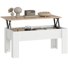 HOMCOM Lift Top Coffee Table with Hidden Storage Compartment, Lift Tabletop Pop-Up Center Table for Living Room | White