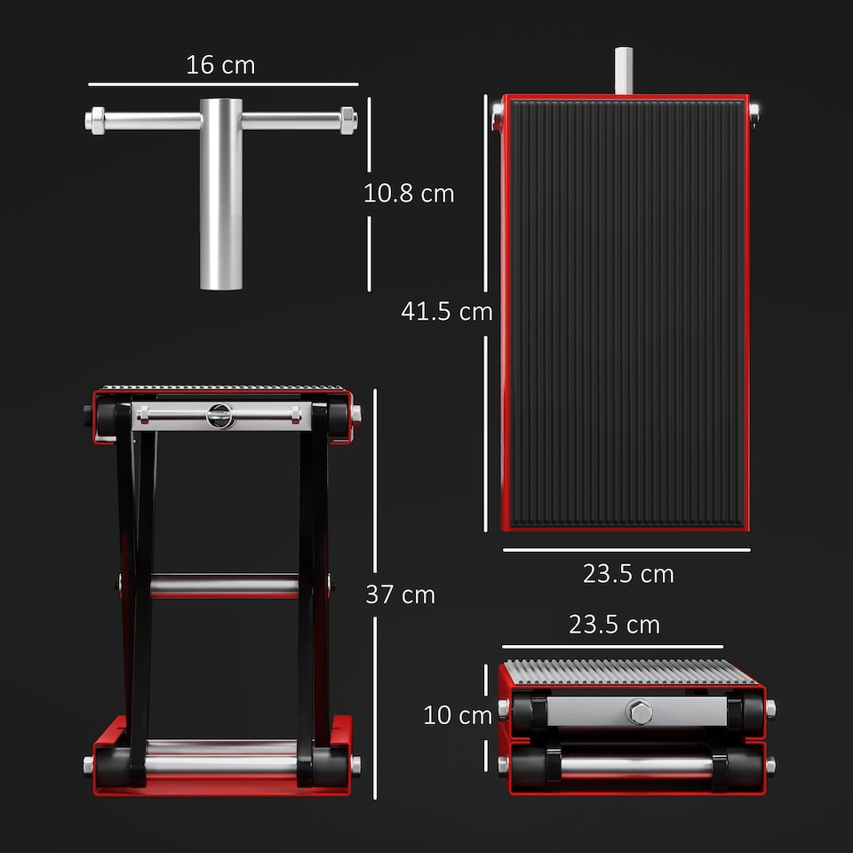 image 1 of DURHAND 500KG Motorcycle Lift Scissor Jack, Height Adjustable Motorbike Stand with Anti-Slip Wide Deck, Heavy Duty Steel Motorbike Repair Lift Hoist Stand for Home Garage, Red