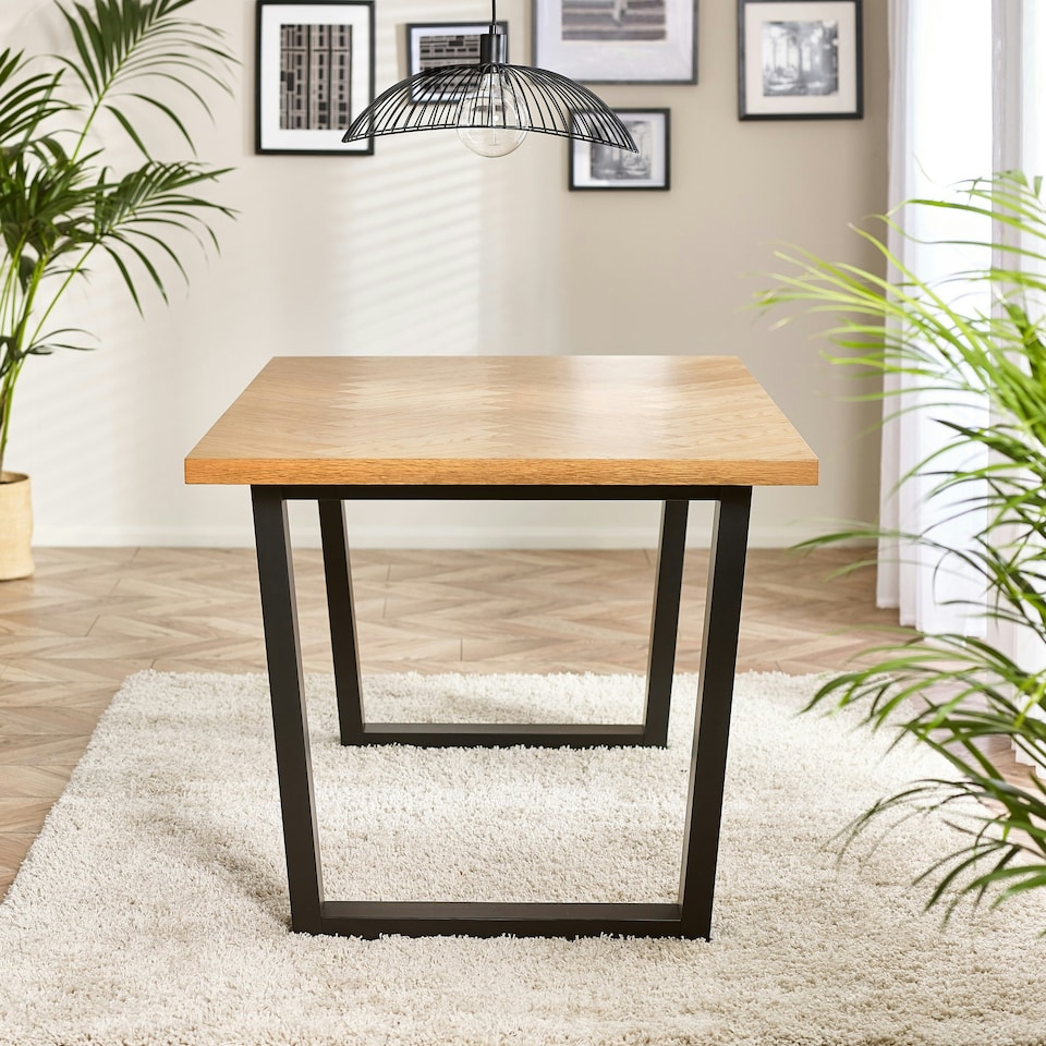image 1 of Furniturebox Cotswold Oak and Black Wood Dining Table