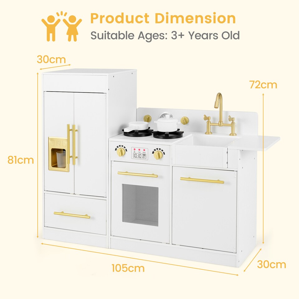 image 1 of COSTWAY Kids Play Kitchen Set Toddler Wooden Pretend Toy Kitchen Playset-White