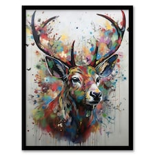 Butterfly Stag Deer Abstract Soft Pastel Colours Black Framed Wall Art Print A4