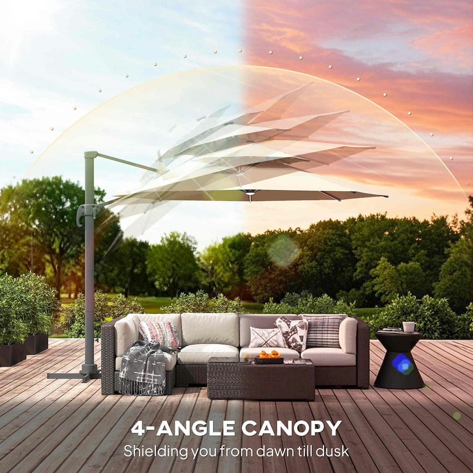 image 1 of Outsunny 3m Cantilever Parasol Solar Lights Power Bank Base Beige