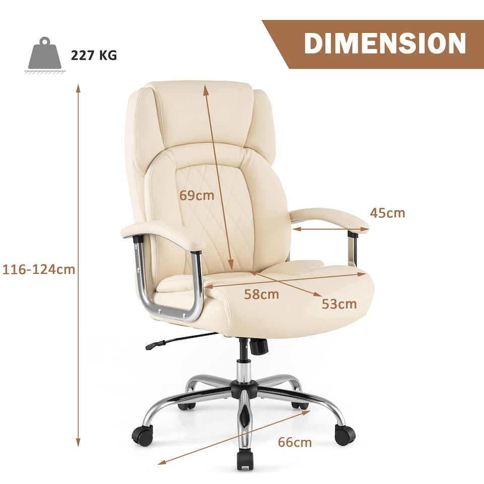 image 1 of COSTWAY 227kg Leather Office Chair Adjustable Big & Tall Executive Chair-Beige