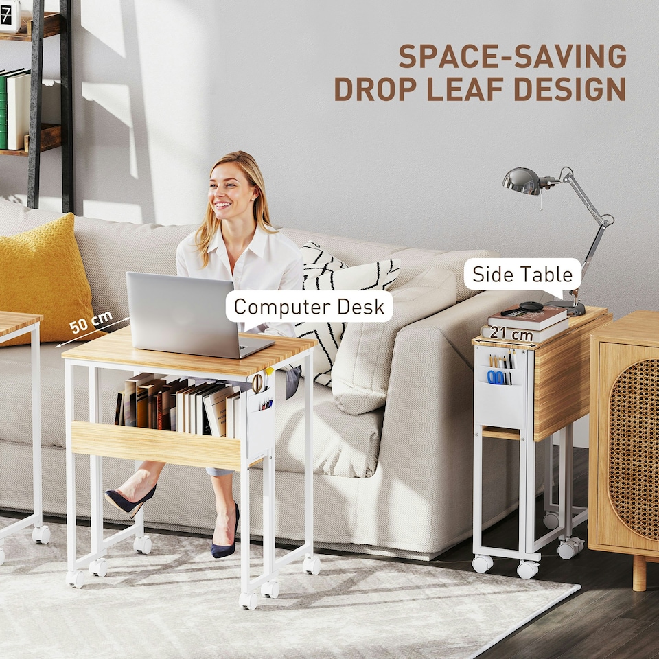 image 1 of HOMCOM 63 cm Foldable Computer Desk on Wheels for Small Spaces | Yellow