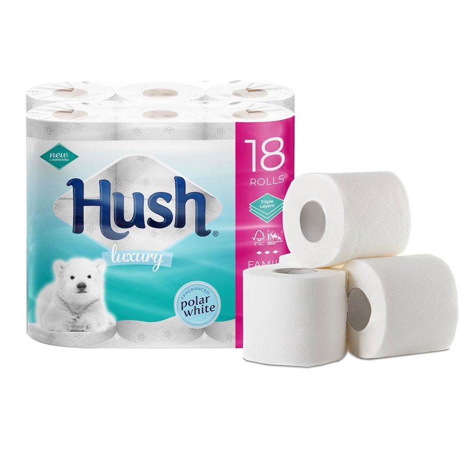 image 1 of Hush Luxury White 3 Ply Scented Core Bathroom Tissues, 36 Rolls