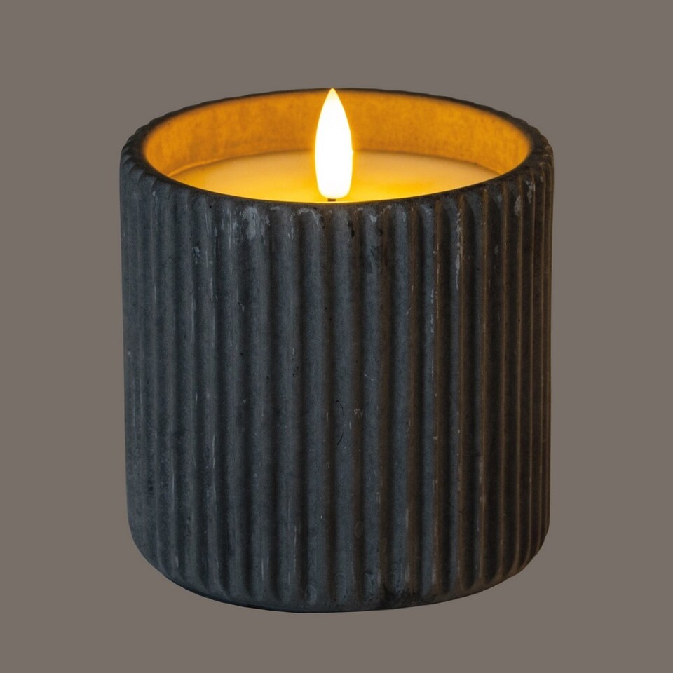 image 1 of Luxe Collection Natural Glow Ribbed Large Led Candle - Wax - L9 x W9 x H9 cm - Grey