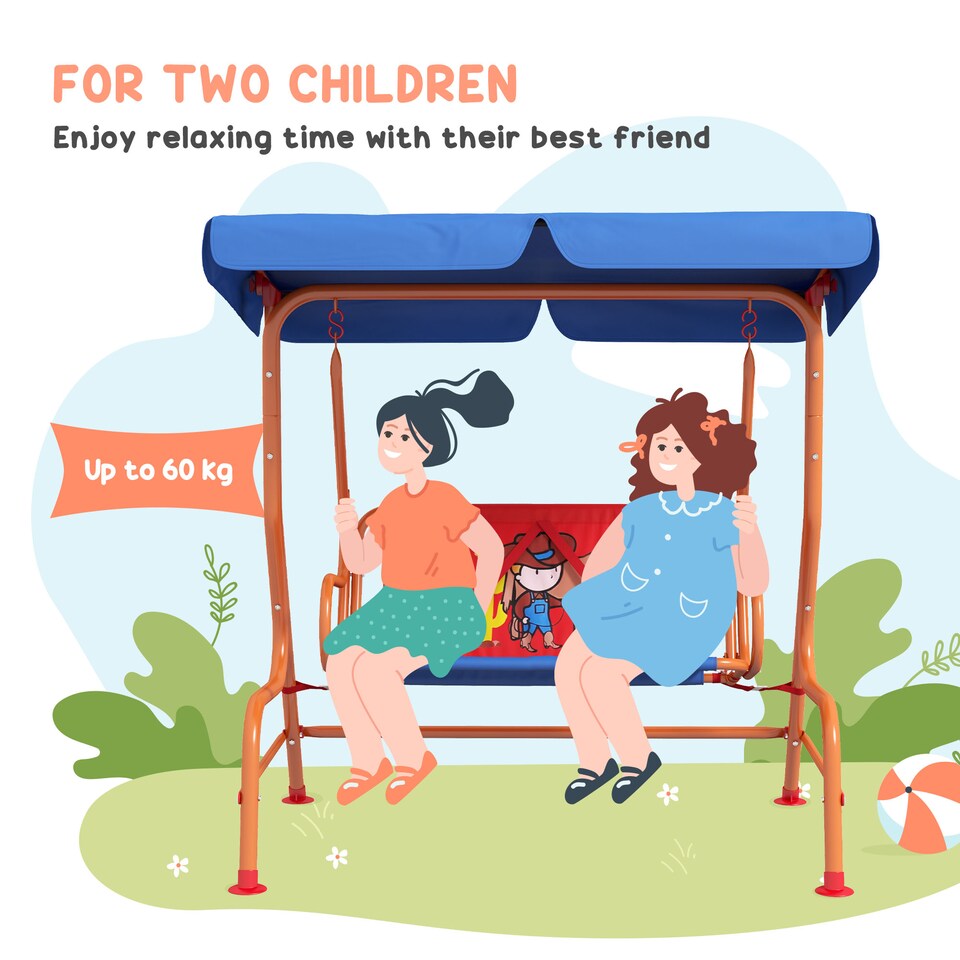 image 1 of Outsunny 2 Seater Kids Swing Chair, Cowboy Themed with Adjustable Canopy