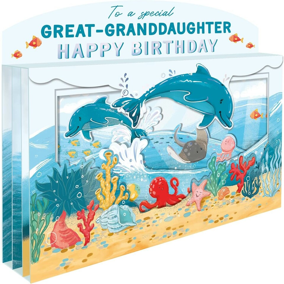 image 1 of Spectacular 3D Under The Sea Great-Granddaughter Birthday Card