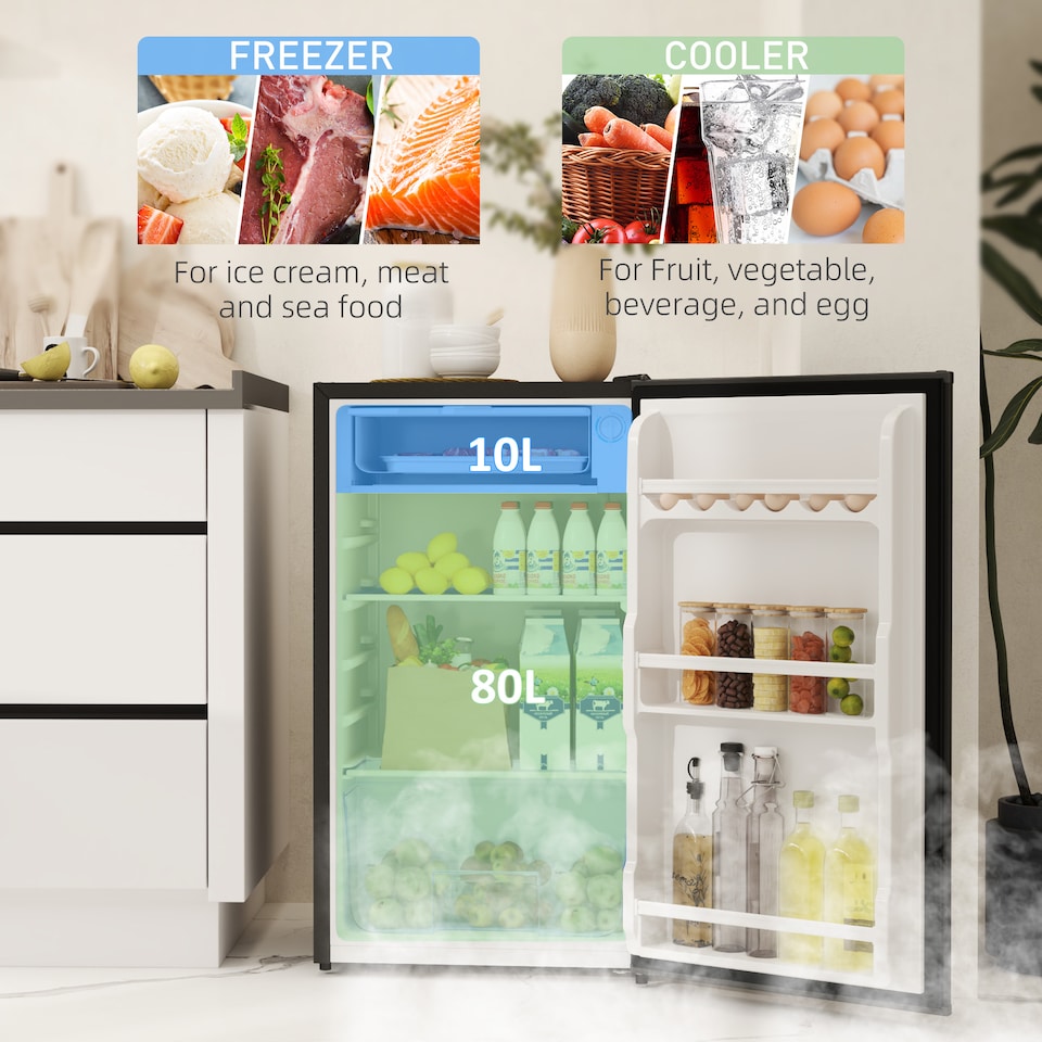 image 1 of HOMCOM 91L Freestanding Under Counter Fridge with Lock Black | Black