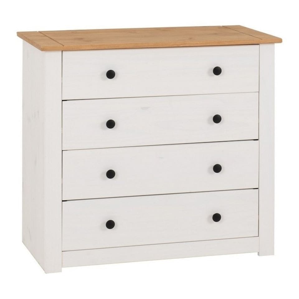 image 1 of Panama 4 Drawer Chest - L40.5 x W80 x H73 cm - White/Natural Wax