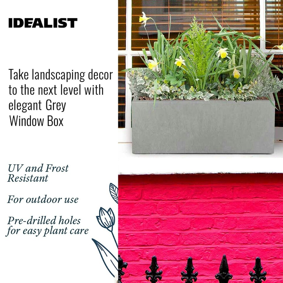 image 1 of Window Box Light Concrete Grey Garden Planter L40 W17 H17.5 cm, 16 ltrs Cap.