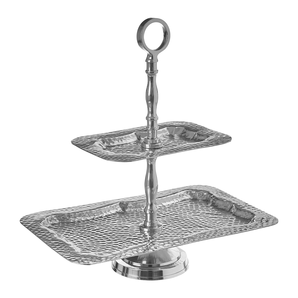 image 1 of Bailey 2 Tier Hammered Aluminium Cake Stand Silver