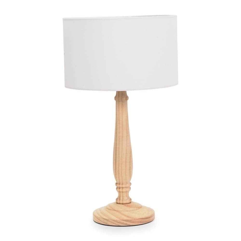 ValueLights Victoria Light Wood Traditional Stem Table Lamp with Fabric Drum Shade in White