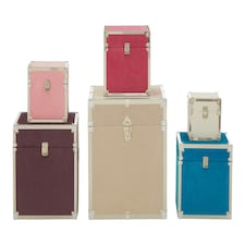 Interiors by Premier Set of 6 Multicoloured Square Trunks, Lightweight and Durable Modern Storage Trunks, Wooden Storage Trunks Multi