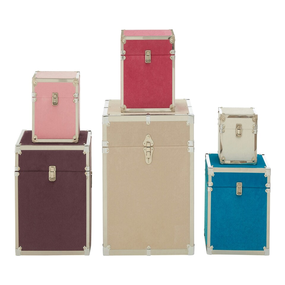 image 1 of Interiors by Premier Set of 6 Multicoloured Square Trunks, Lightweight and Durable Modern Storage Trunks, Wooden Storage Trunks Multi