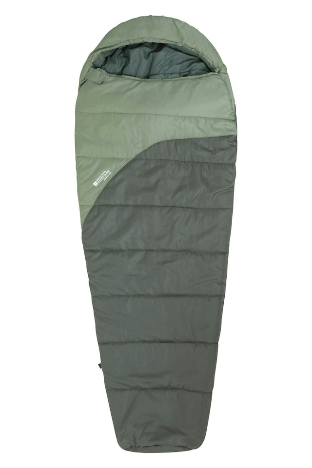 image 1 of Mountain Warehouse Summit Sleeping Bag Adult Mummy Camping Hiking Winter Warm Left Handed Zip - Regular Length (200cm) | Green | Khaki