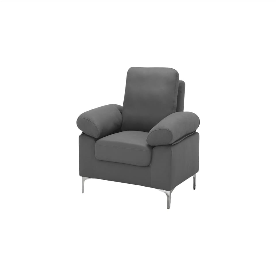 image 1 of Modern Grey Fabric One Seater Sofa with Chrome Feet - Comfortable Couch with Cushion for Living Room, Bedroom or Office Grey