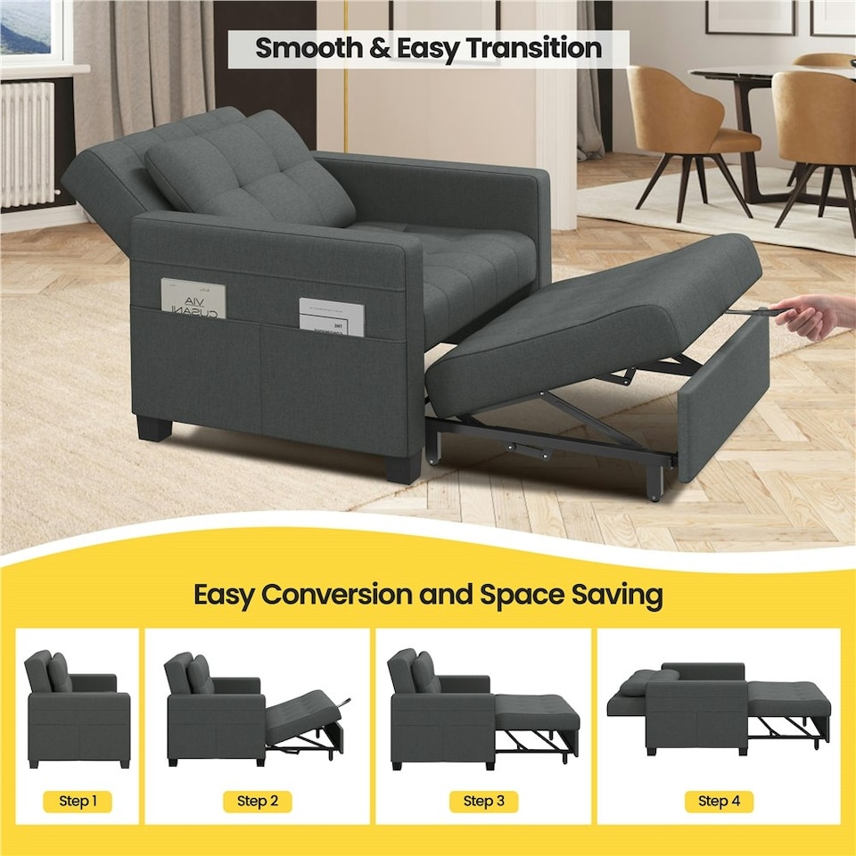 image 1 of Yaheetech 3-in-1 Tufted Sleep Bed with Adjustable Backrest Dark Grey