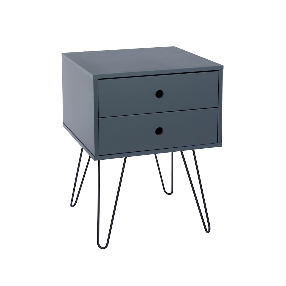 image 1 of Options Telford 2 Drawer Bedside Cabinet - Contemporary Painted Nightstand with Metal Hairpin Legs | Blue | Blue | One Size | 1