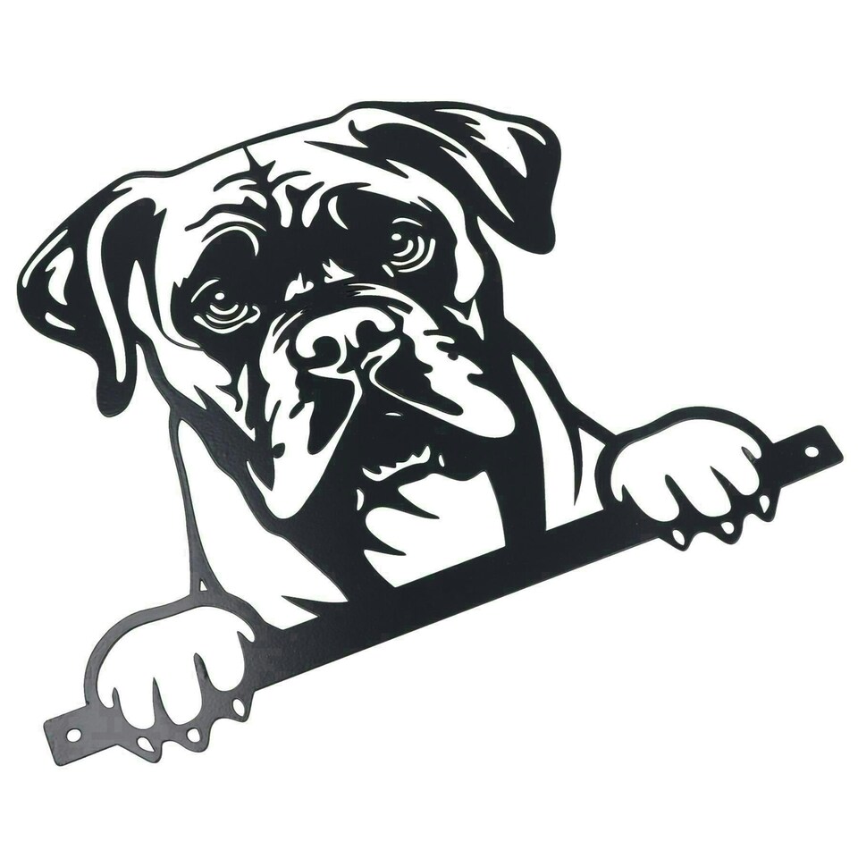 image 1 of Black Metal Peeking Boxer Silhouette with Fixing Plate Garden Ornament Gift