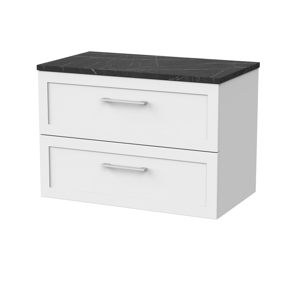 image 1 of Balterley Stonnall Traditional Wall Hung 2 Drawers Vanity Unit with Black Pietra Marble Laminate Worktop, 800mm, Matt White