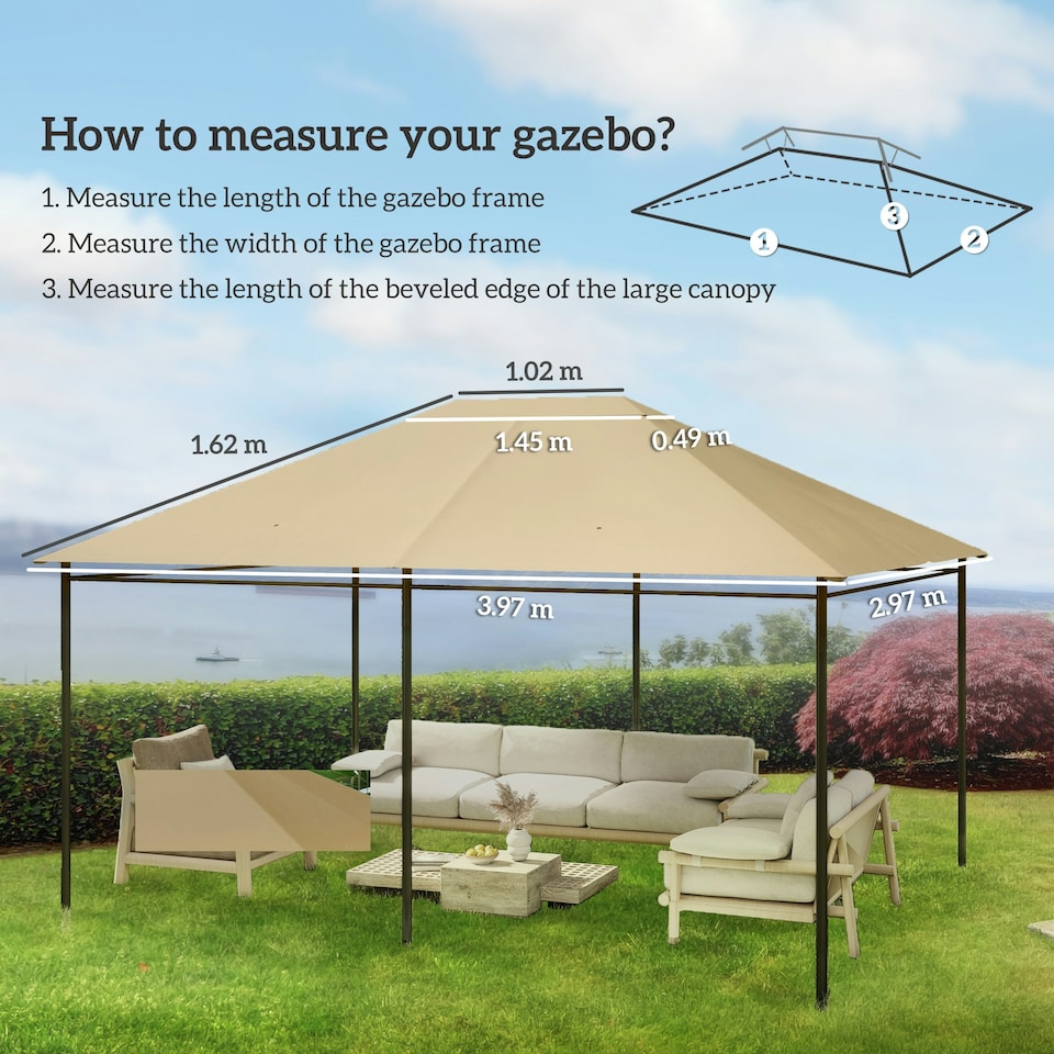 image 1 of Outsunny 3 x 4m Gazebo Canopy Replacement Gazebo Roof Cover, Khaki