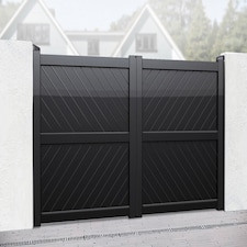 Double Swing Gate 3000x2000mm Black - Diagonal Solid Infill and Flat Top Black