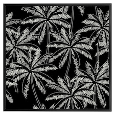 White palm trees on black (Picture Frame) Black | S