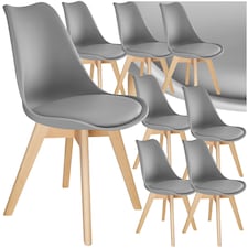 Dining Chairs Frederikke - padded, ergonomic shape, wooden legs - Set of 8 Grey
