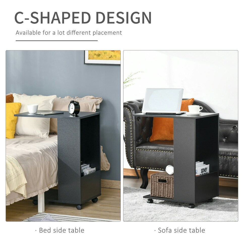 image 1 of HOMCOM Mobile Sofa Side Table for Laptop Coffee w/ Storage and Casters, Black