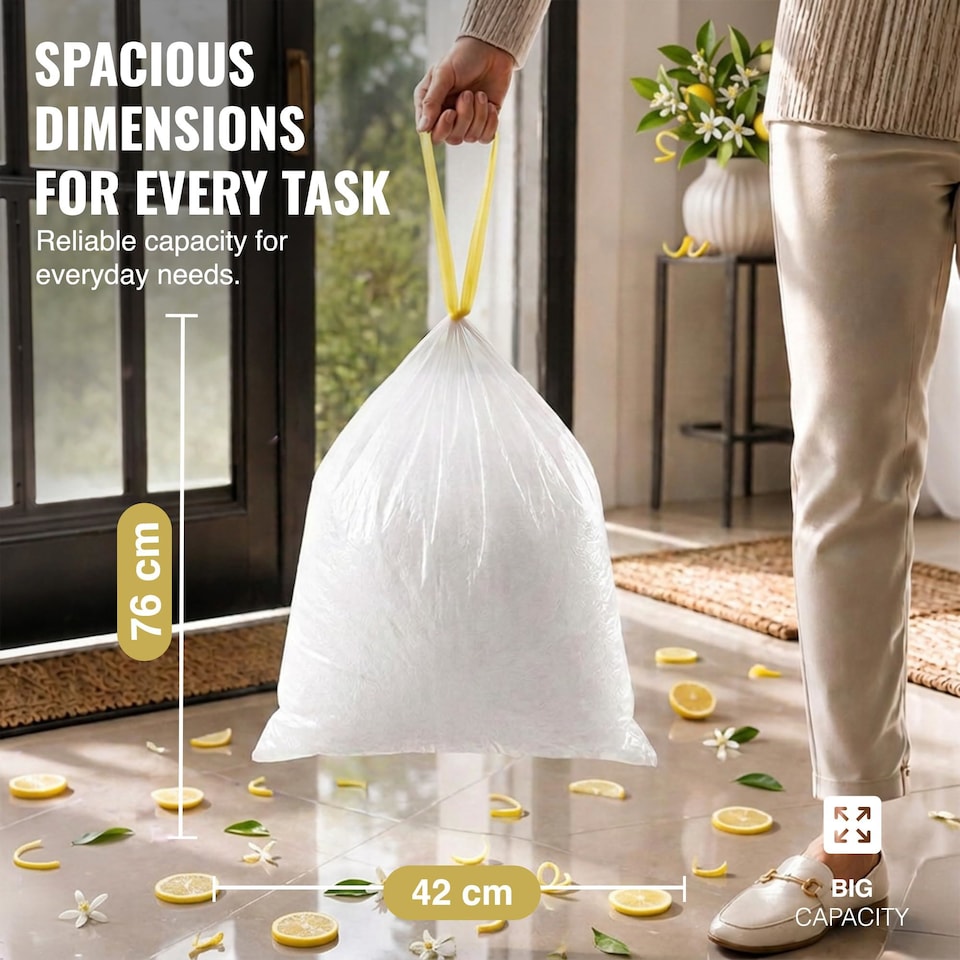 image 1 of Ecobag Extra Strong Lemon Scented Kitchen Drawstring Bin Liners Tear Resistant