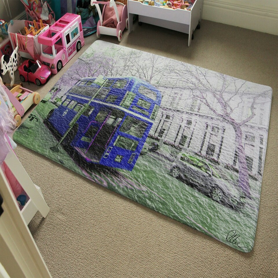 image 1 of London bus Behind blue (Rug) Blue | XL: 160x230cm