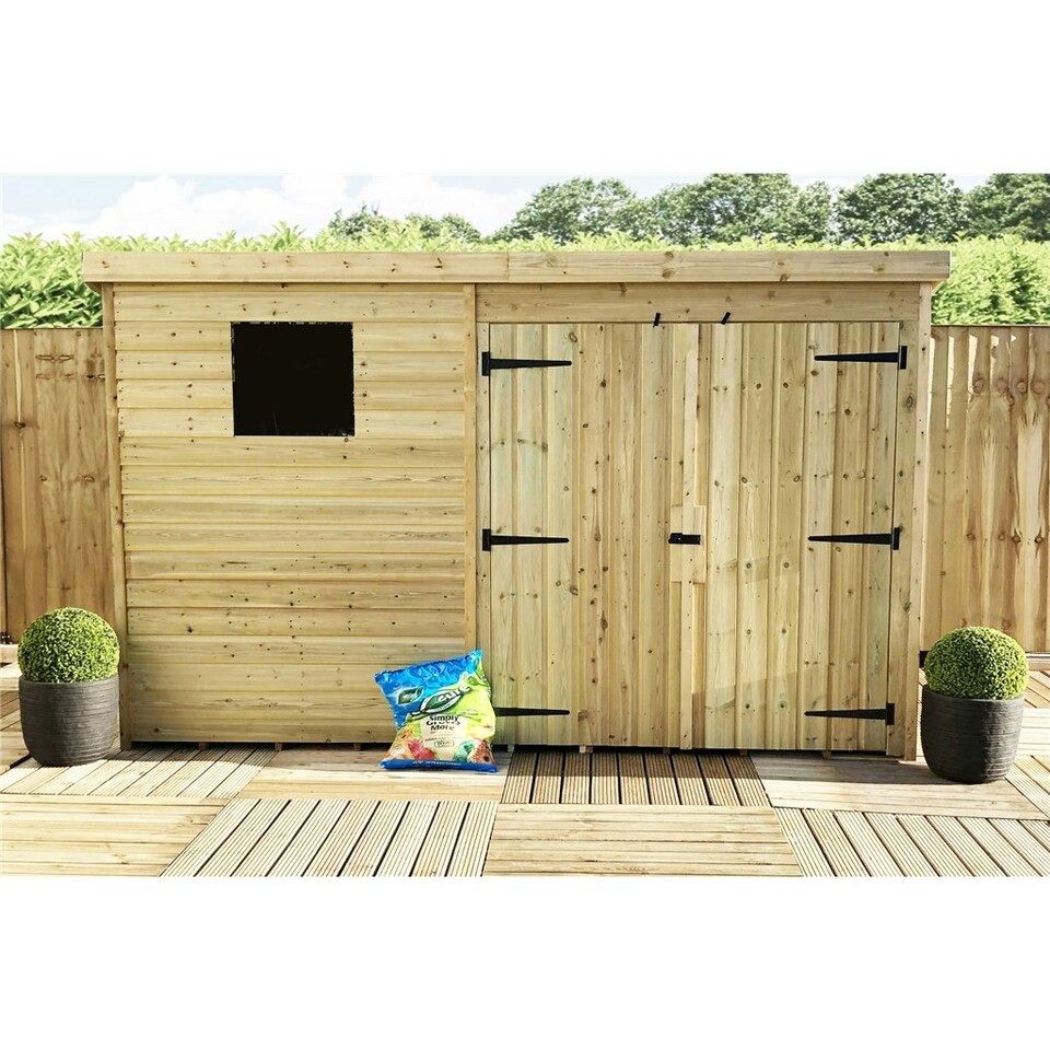image 1 of 10 x 7 Garden Shed Pressure Treated T&G PENT Wooden Garden Shed - 1 Window + Double Doors (10' x 7' / 10ft x 7ft) (10x7)