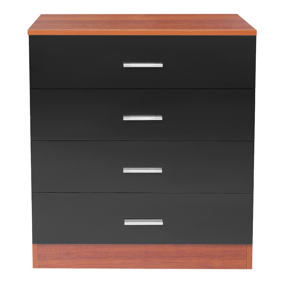 image 1 of Modern 4-Drawer Chest of Drawers High Gloss Finish In Walnut and Black Black | Walnut