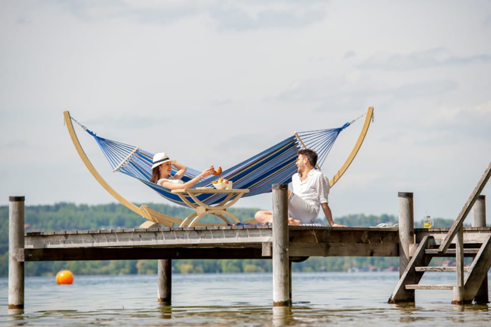 image 1 of Tonga Ocean Single Cotton Garden Hammock With Bag | Multi | Ocean
