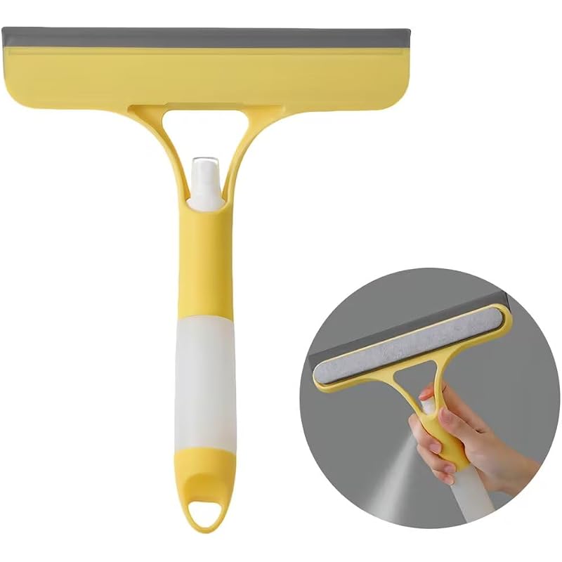 3-in-1 Window Cleaning Scraper with Spray Bottle, Squeegee and Cleaning Sponge, Streak-Free Glass Cleaner Tool for Shower Doors, Mirrors, Car Windows