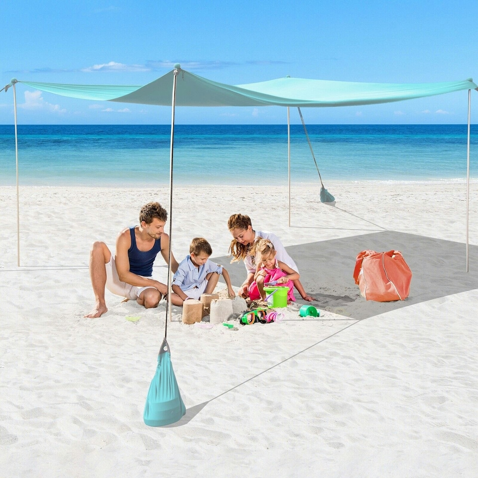 image 1 of COSTWAY Beach Canopy Shields 300 x 300 cm Tent Sun Shelter Green Green