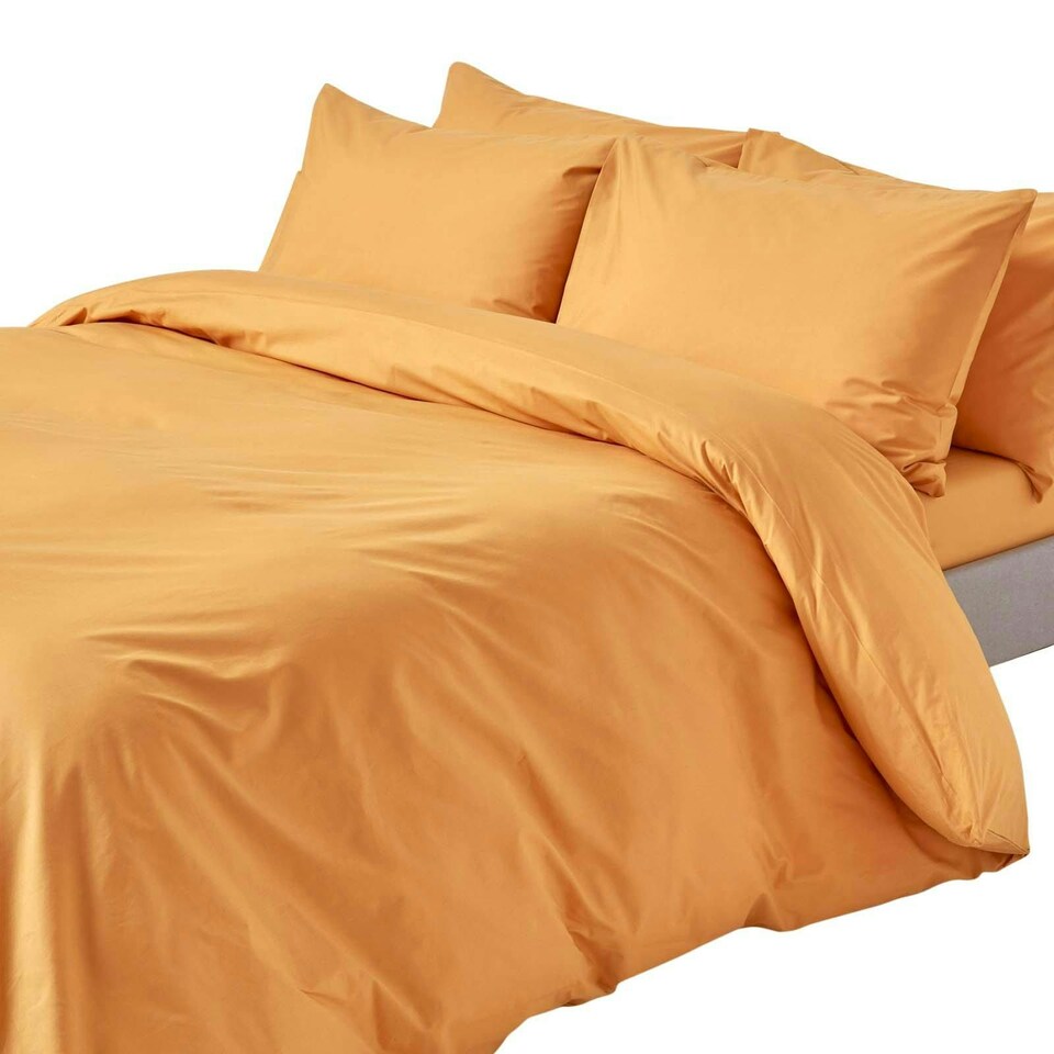 image 1 of Homescapes Mustard Yellow Cotton Duvet Cover Set - 200 Thread Count - King Size | Yellow | King
