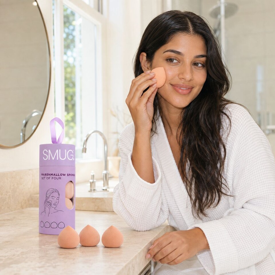 image 1 of SMUG Marshmallow Makeup Sponges - Set of 4 with Reusable Storage Tube