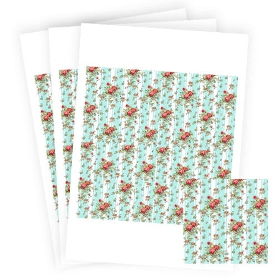 image 1 of Floral Baby Blue Stripes Square Stickers 95mm - Sheet of 4