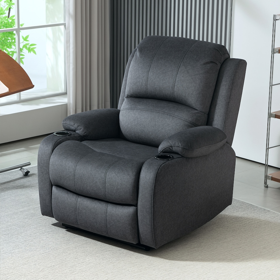 image 1 of HOMCOM Recliner Armchair for Living Room, Recliner Chair with Cup Holder Black