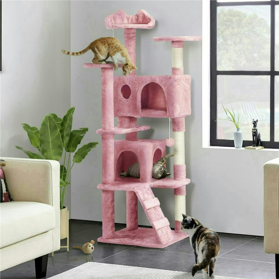 image 1 of Yaheetech 156 cm Multilevel Indoor Cat Climbing Frame Pink