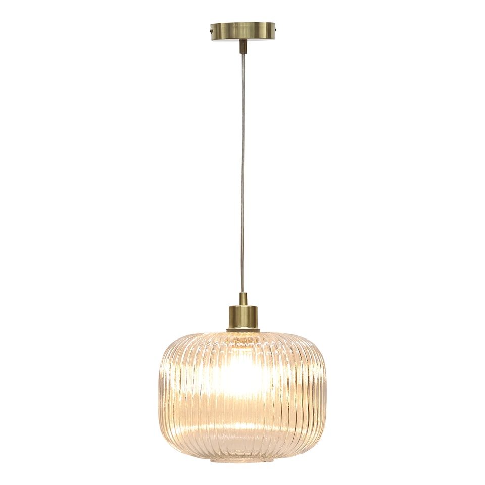image 1 of Set of 2 Batley Large - Clear Ribbed Glass with Satin Brass Pendants | Clear | Clear ribbed glass with satin brass plate detail | Small | 2