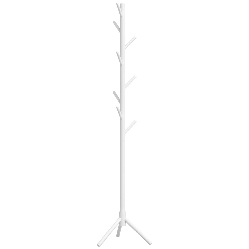 image 1 of HOMCOM Coat Rack Bamboo Coat Stand with 8 Hooks for Handbags, White