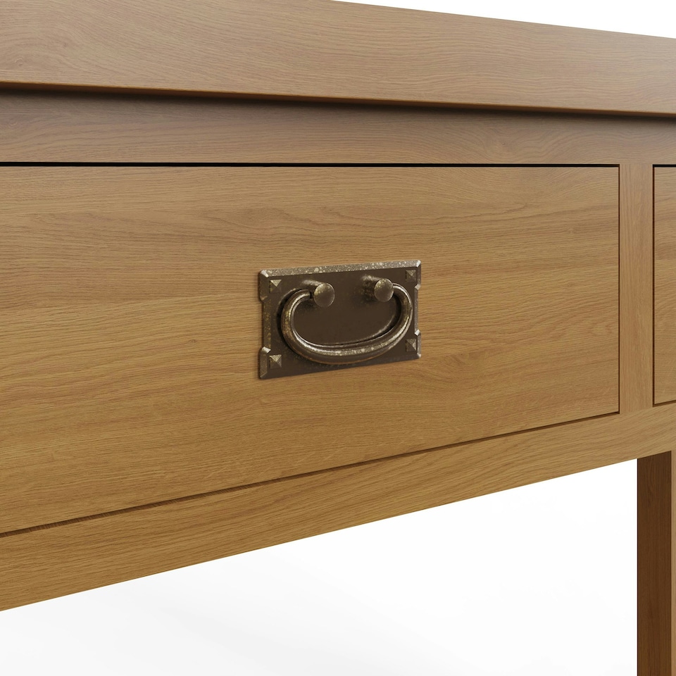 image 1 of Robus Solid Oak Console Table 2 Drawer Brown